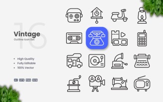 16 Vintage Outline Icon Set