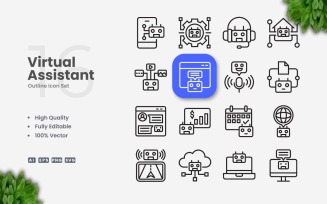 16 Virtual Assistant Outline Icon Set