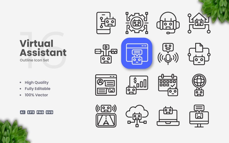 16 Virtual Assistant Outline Icon Set