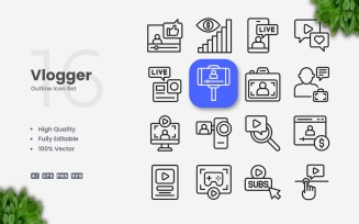 16 Vlogger Outline Icon Set