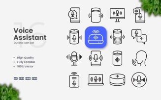 16 Voice Assistant Outline Icon Set