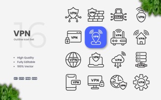 16 VPN Outline Icon Collection