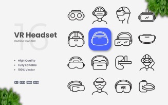 16 VR Headset Outline Icon Set