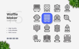 16 Waffle Maker Outline Icon Set