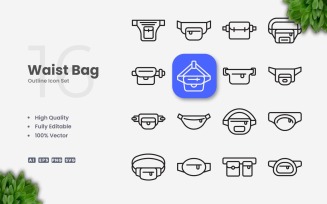 16 Waist Bag Outline Icon Set