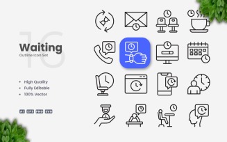 16 Waiting Outline Icon Set