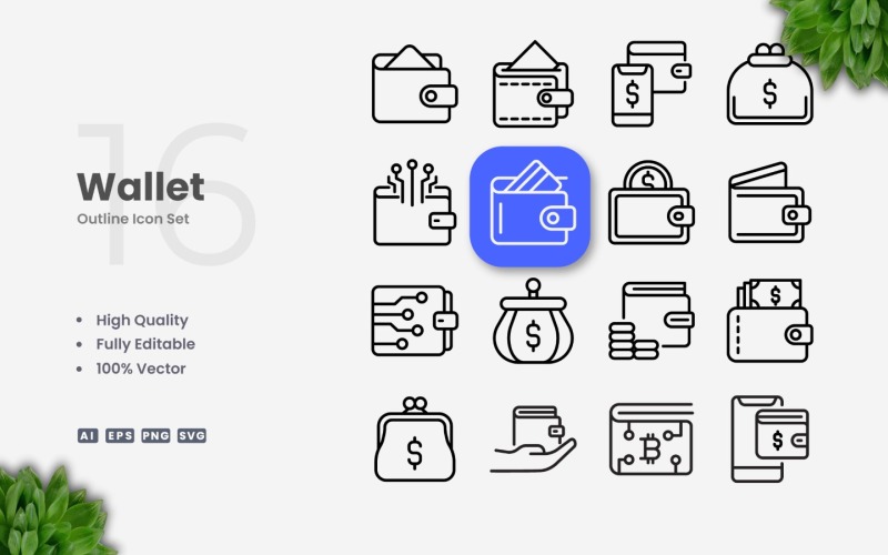 16 Wallet Outline Icon Set