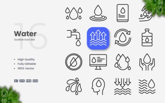 16 Water Outline Icon Set