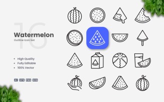 16 Watermelon Outline Icon Set