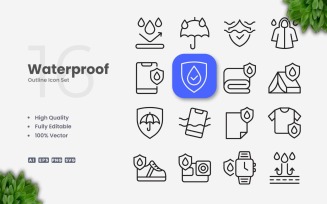 16 Waterproof Outline Icon Set