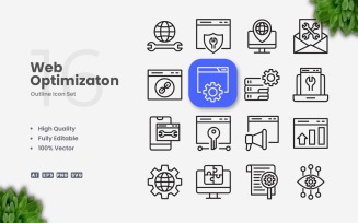 16 Web Optimization Outline Icon Set