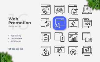 16 Web Promotion Outline Icon Set
