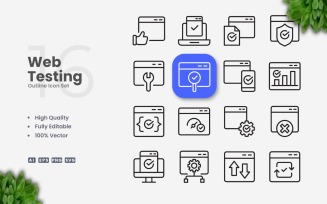 16 Web Testing Outline Icon Set