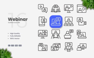 16 Webinar Outline Icon Set