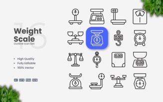 16 Weight Scale Outline Icon Set