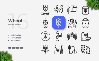 16 Wheat Outline Icon Set