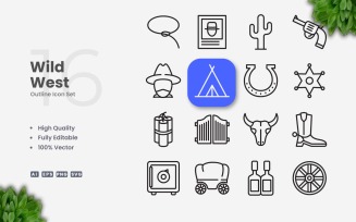 16 Wild West Outline Icon Set