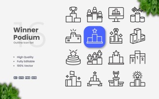 16 Winner Podium Outline Icon Set