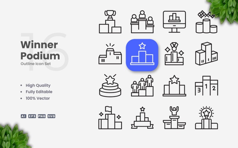 16 Winner Podium Outline Icon Set