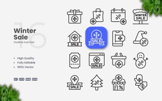 16 Winter Sale Outline Icon Set