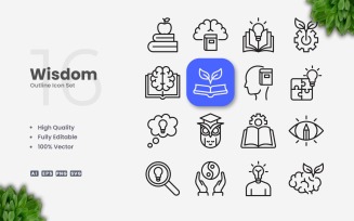 16 Wisdom Outline Icon Set