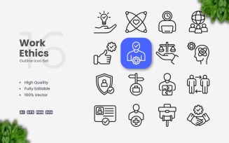 16 Work Ethics Outline Icon Set