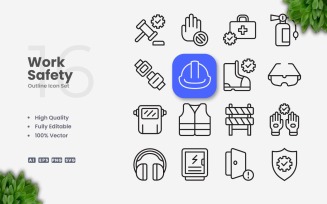 16 Work Safety Outline Icon Set