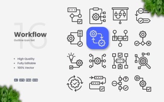 16 Workflow Outline Icon Set