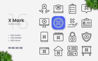16 X Mark Outline Icon Set