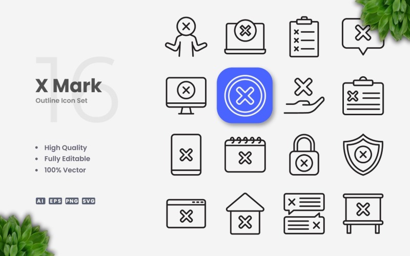 16 X Mark Outline Icon Set
