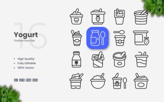 16 Yogurt Outline Icon Set