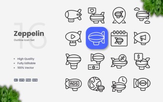 16 Zeppelin Outline Icon Set