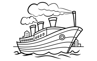 A black and white vector illustration of a steamship