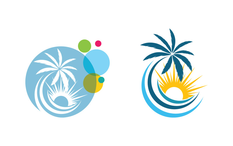 Palm tree with sun wave summer beach logo template v.3 Logo Template
