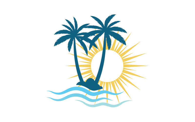 Palm tree with sun wave summer beach logo template v.7 Logo Template