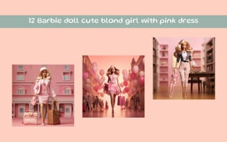 Barbie doll cute blond girl with pink dress