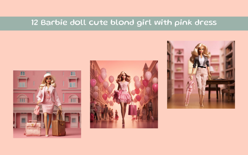 Barbie doll cute blond girl with pink dress Illustration