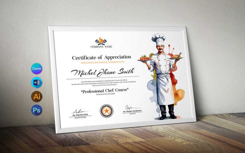 Certificate Template for Best Chef Fast Food and Restaurant Certificate Template