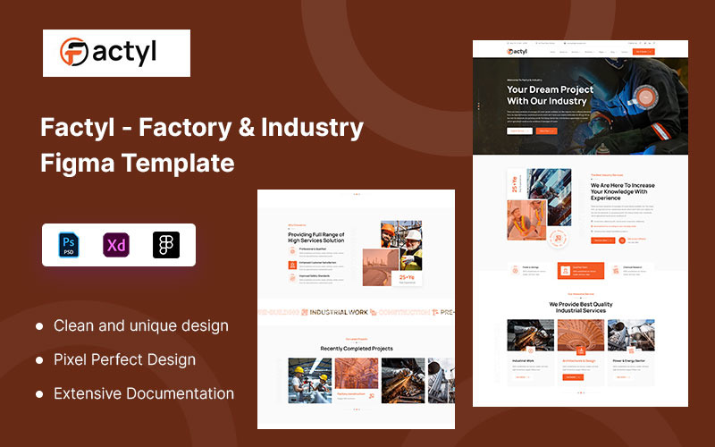 Factyl - Factory & Industry Figma Template PSD Template