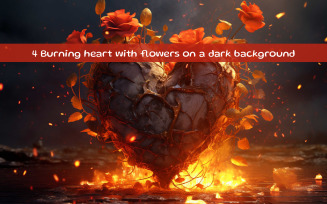 Burning heart with flowers on a dark background