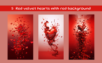 Red velvet hearts with red background