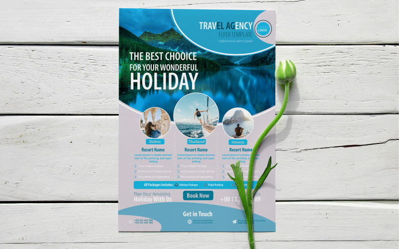 Holiday Travel Agency Flyer design template. Corporate Identity