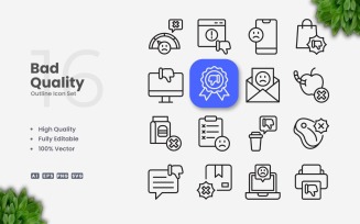 16 Bad Quality Outline Icon Set