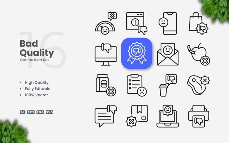 16 Bad Quality Outline Icon Set