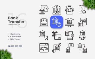 16 Bank Transfer Outline Icon Set