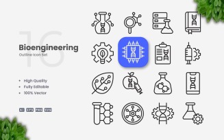 16 Bioengineering Outline Icon Set