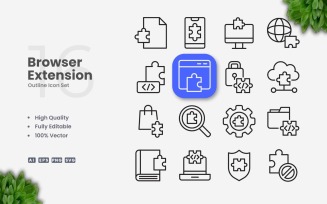 16 Browser Extension Outline Icon Set