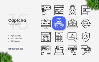 16 Captcha Outline Icon Set