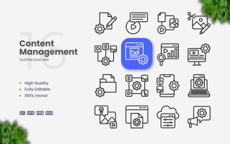 16 Content Management Outline Icon Set