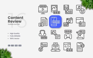 16 Content Review Outline Icon Set